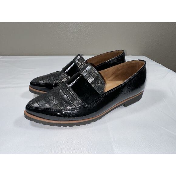 NWOT Paul Green Dara Patent Leather Croc Embossed Pointy Loafers Black US 6.5 - Picture 1 of 11